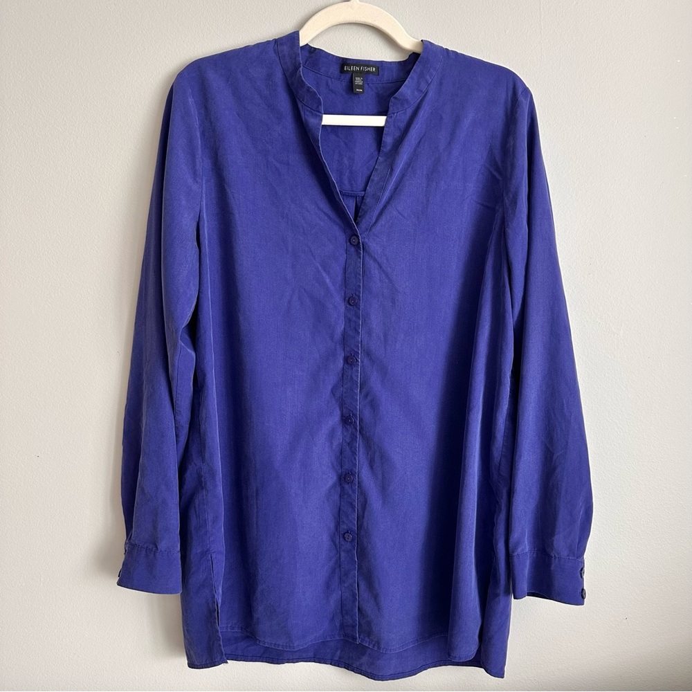 Eileen Fisher Button Front Tunic Top Blue Size Medium